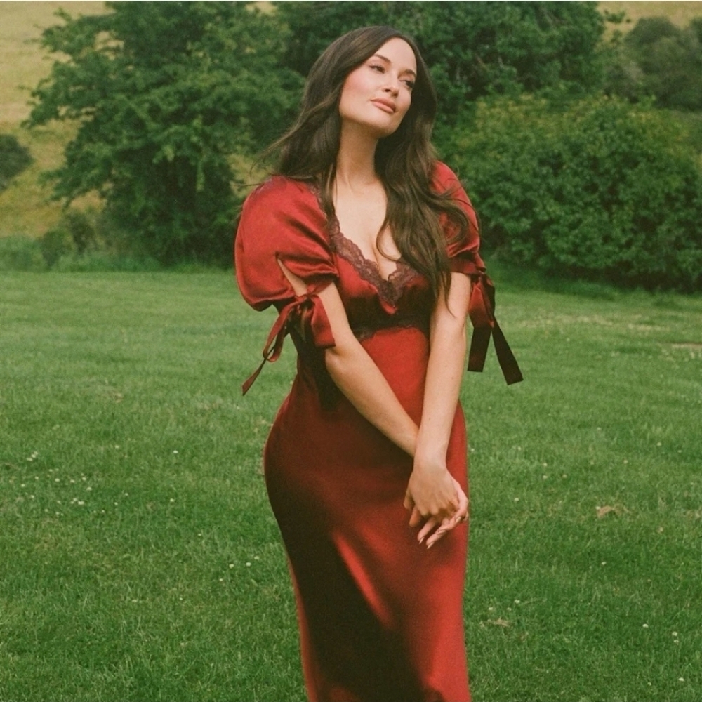 Reformation X Kacey Musgraves Stella Lace Trim Silk Dress - Crimson Size 8 Flaw - Picture 3 of 14